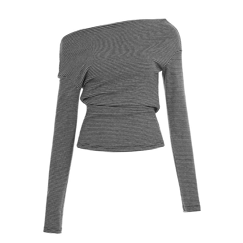 Damen nan asymmetrisches Off-Shoulder Langarmshirt mit taillierter Raffung und schmaler Stretch-Passform Drune