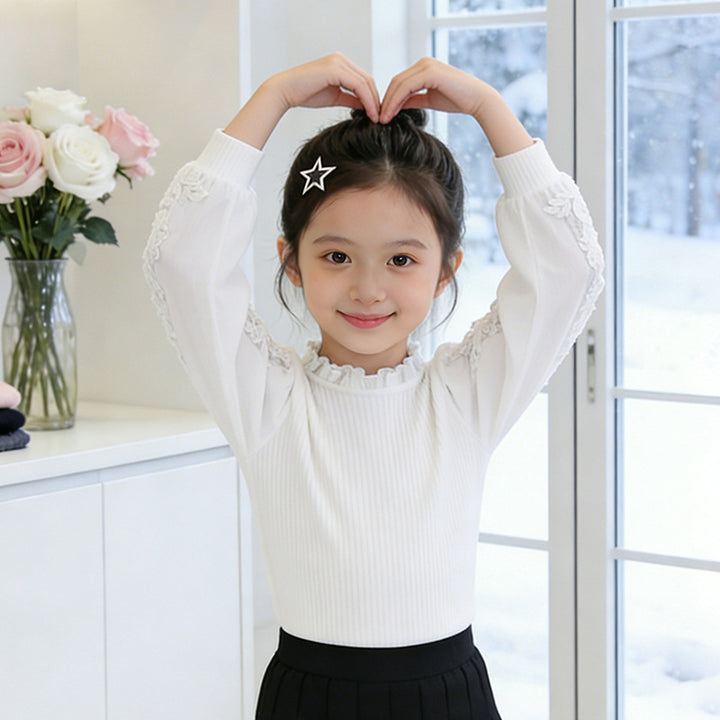 Mädchen elegante Bluse mit Rüschen und bestickten Ärmeln Drune