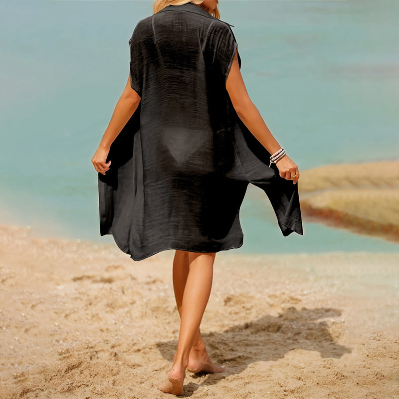 Damen lässige Strandbluse aus leichtem Leinen Drune