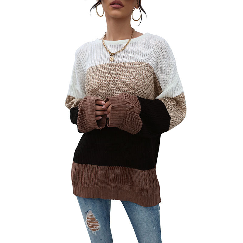Damen lässiger Strickpullover mit modischem Streifenmuster Drune