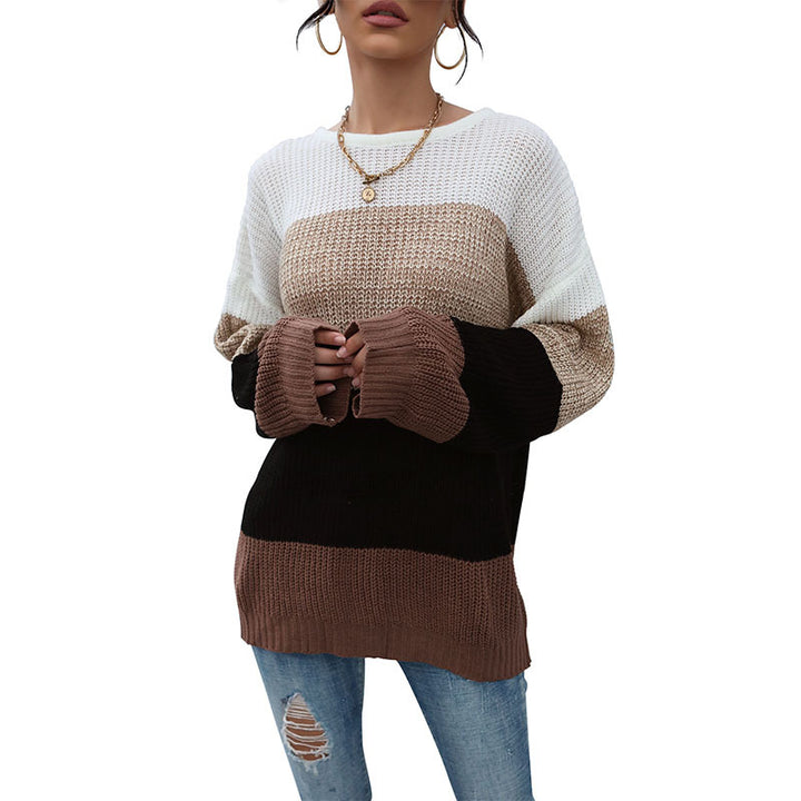 Damen lässiger Strickpullover mit modischem Streifenmuster Drune