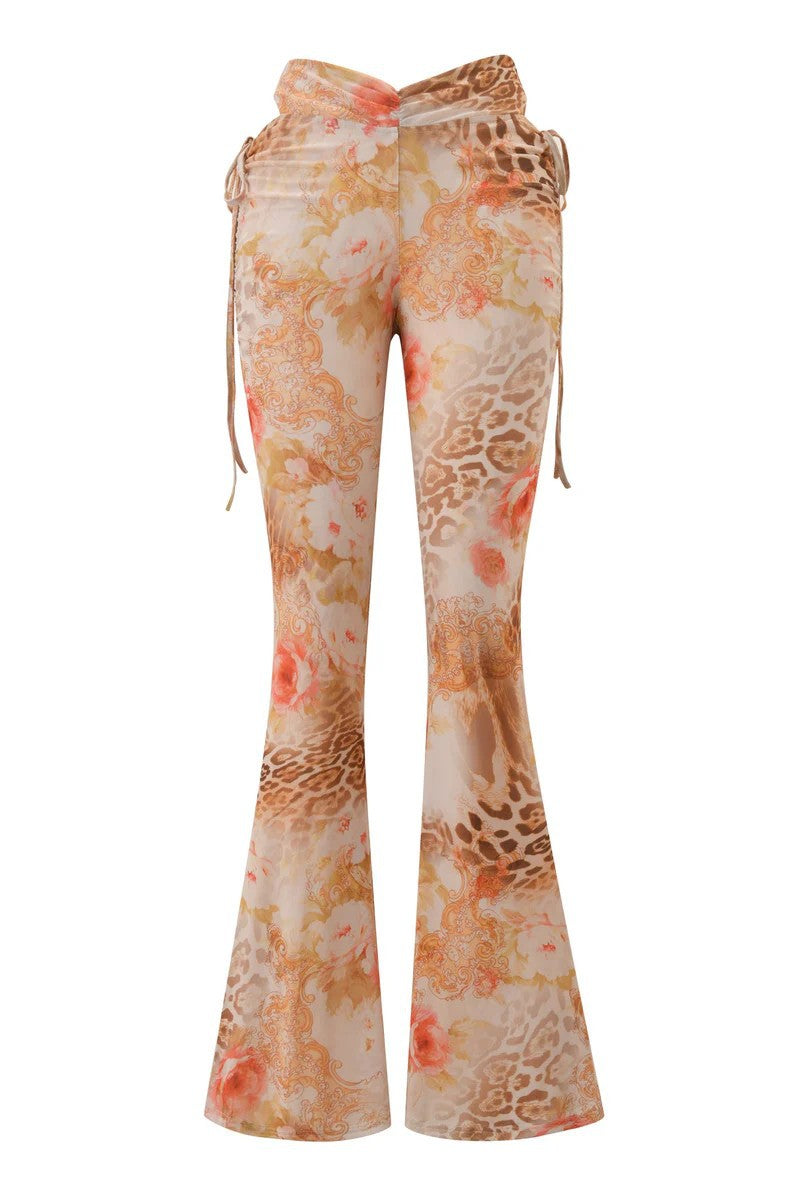 Damen Flared Pants mit floralem und animalischem Muster Drune