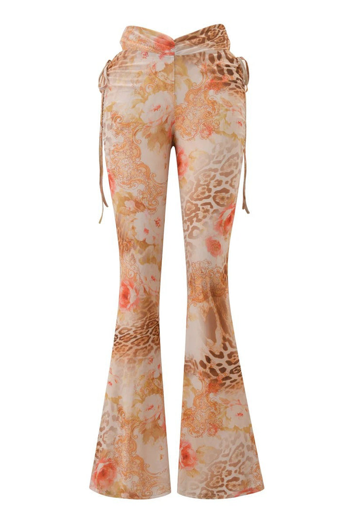 Damen Flared Pants mit floralem und animalischem Muster Drune