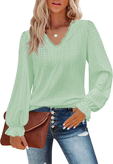 Damen Bluse mit Spitzenmuster und Ballonärmeln Drune