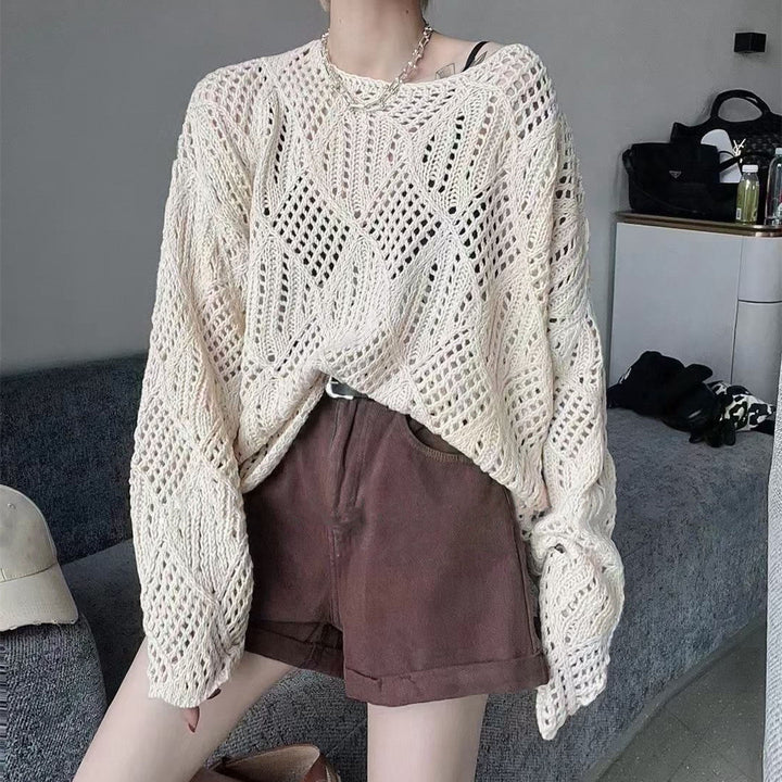 Damen luftiger Strickpullover im modernen Netzdesign Drune