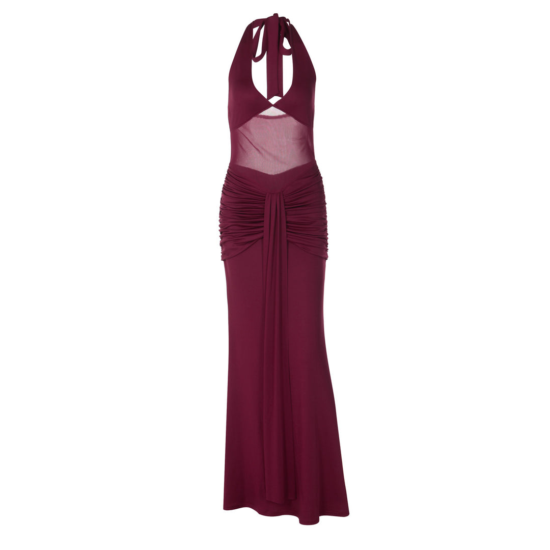 Damen elegantes Maxikleid mit raffinierten Raffungselementen Drune