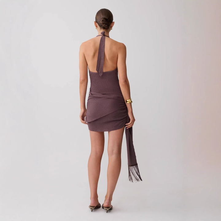 Damen Neckholder Minikleid mit figurbetonender Drapierung Drune