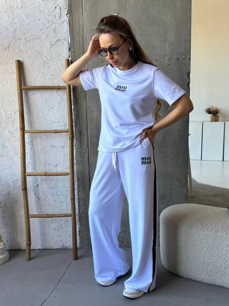 Damen Sportliches T-Shirt und lässige Weite Hose Set Drune