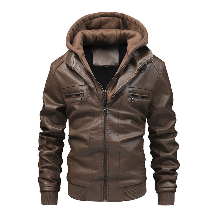 Herren Lederjacke mit abnehmbarem Kapuzen-Innenfutter Drune