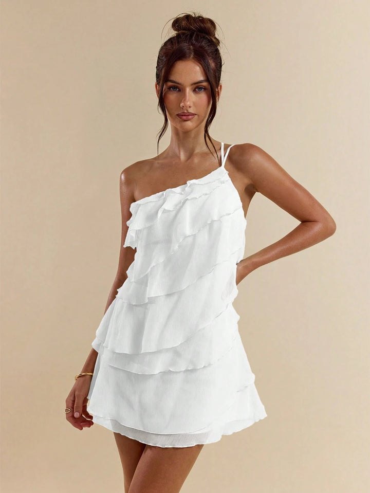 Damen lässiges Strandkleid mit fransigen Rüschendetails Drune