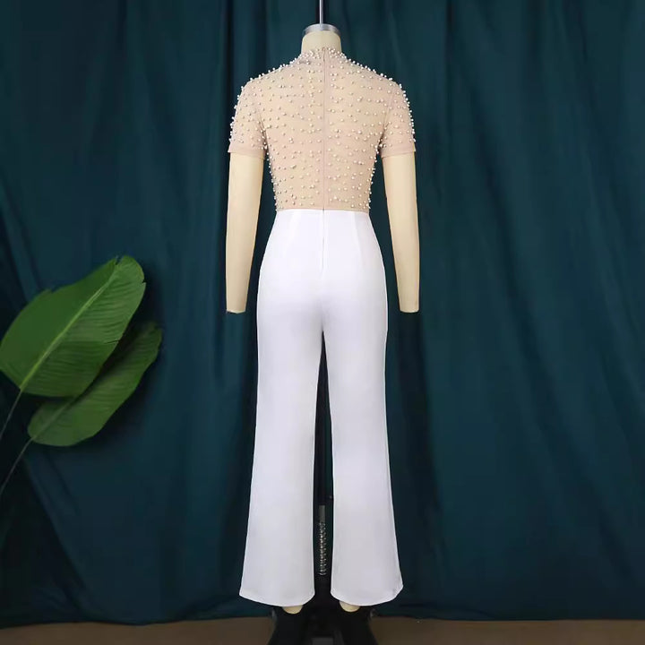 Damen eleganter Jumpsuit mit glitzernden Perlenakzenten Drune