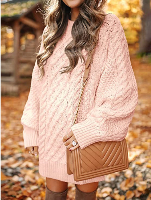 Damen Großer Strickpullover mit Zopfdesign Drune