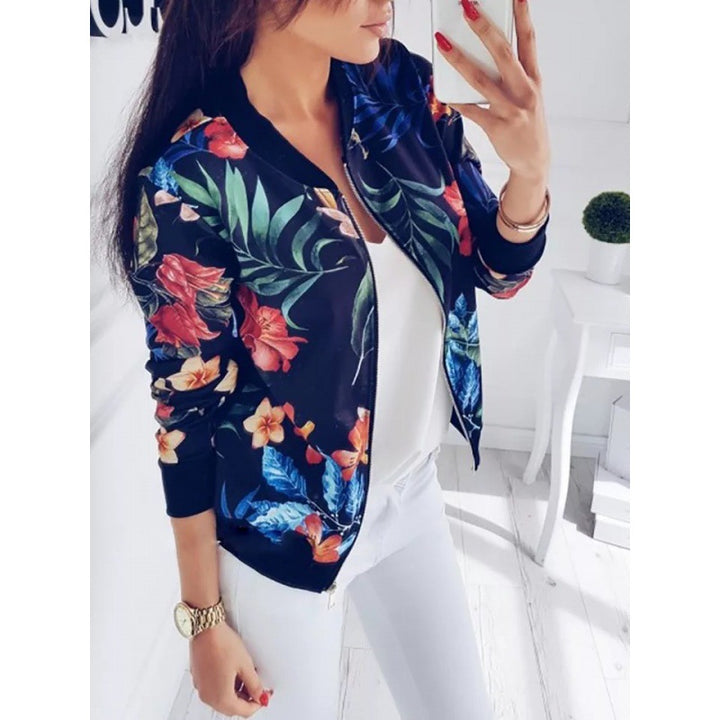 Damen Blousonjacke mit tropischem Blumenmuster und elastischen Bündchen Drune