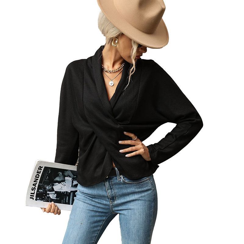 Damen Wickelbluse mit strukturiertem Stoff und elegantem V-Ausschnitt Drune