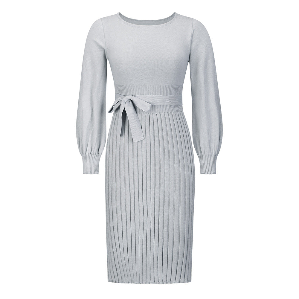 Damen Strickkleid mit taillierbarem Gürtel und langen Ärmeln Drune