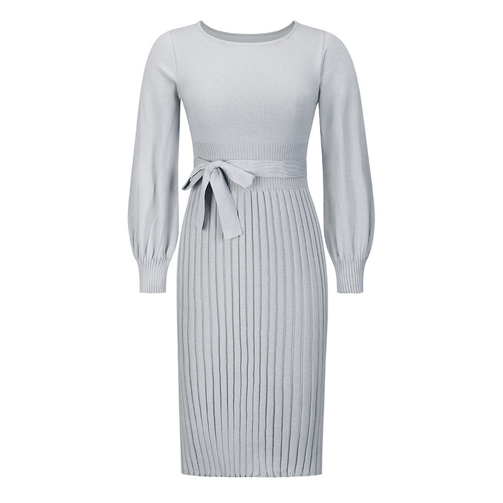 Damen Strickkleid mit taillierbarem Gürtel und langen Ärmeln Drune