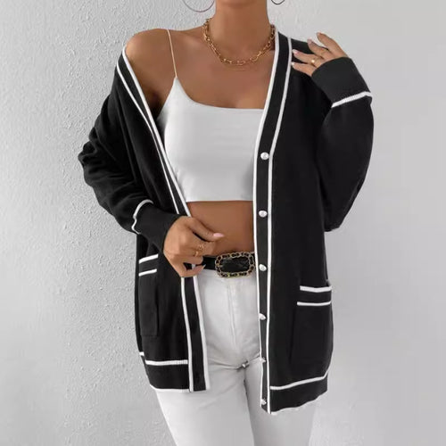 Damen Luxuriöse Strickjacke mit kontrastierenden Säumen Drune