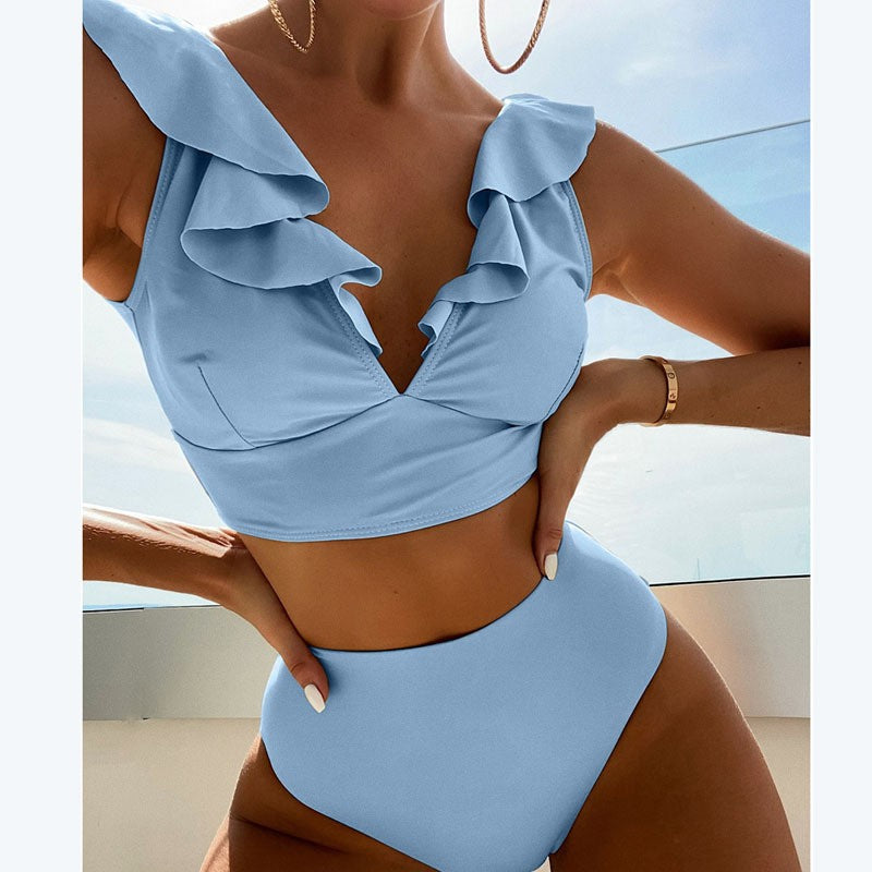 Damen Crop-Top Bikini mit voluminösen Rüschendetails Drune