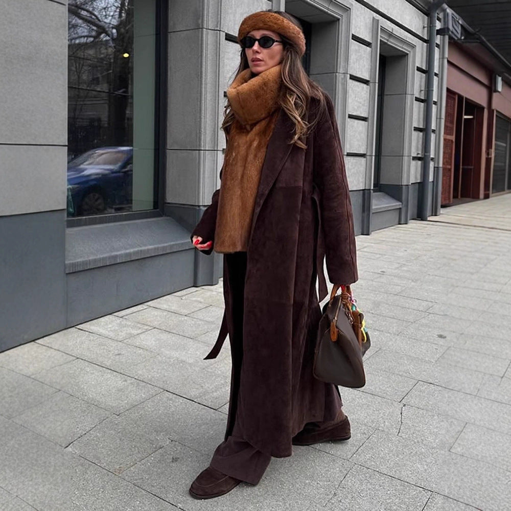 Damen Luxuriöser Wildledermantel Drune