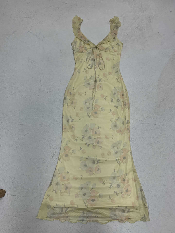 Damen Maxikleid mit floralem Muster und zartem Rüschensaum Drune
