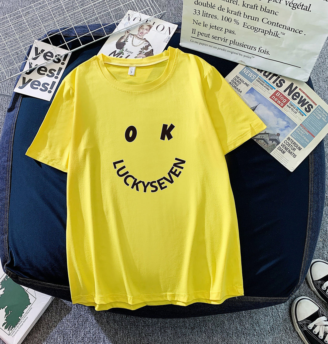 Damen modisches T-Shirt mit lässigem Smiley-Print und hochwertiger Baumwollqualität Drune