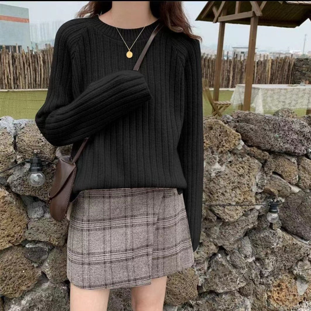 Damen gemütlicher Strickpullover mit weitem Schnitt und Rippenstruktur Drune