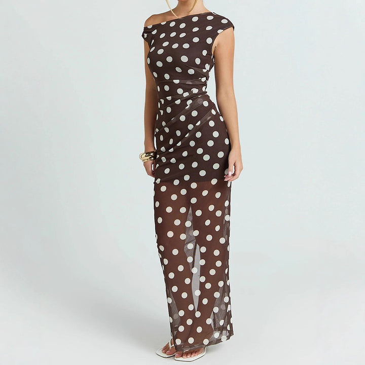 Damen Elegantes und transparentes Maxikleid mit Punkten Drune