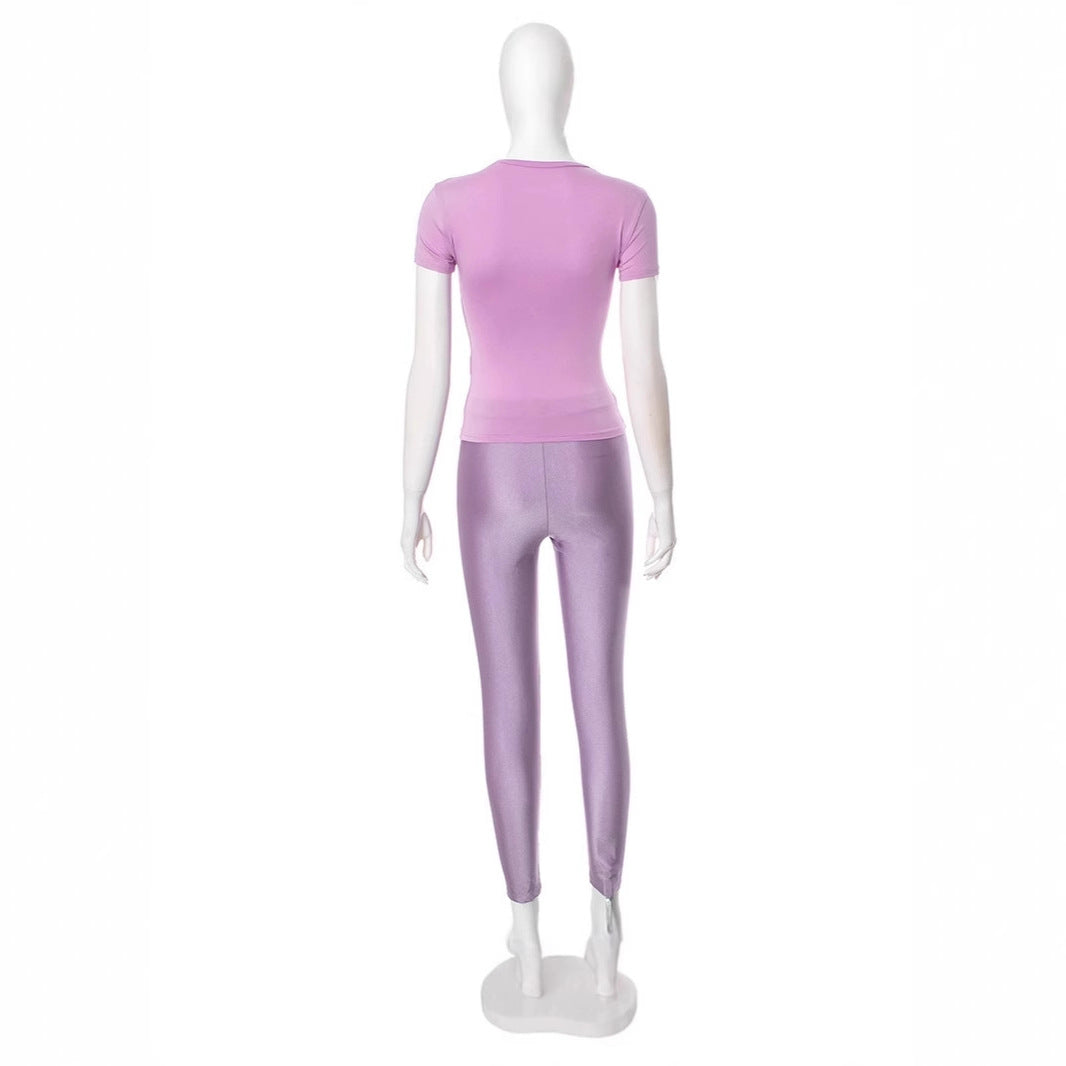 Damen Figurbetontes T-Shirt und Leggings Set Drune