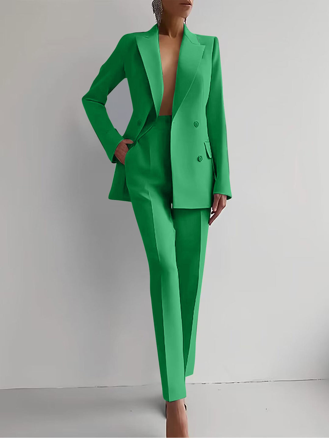 Damen elegante zweireihige Blazer mit maßgeschneiderter Hose Drune