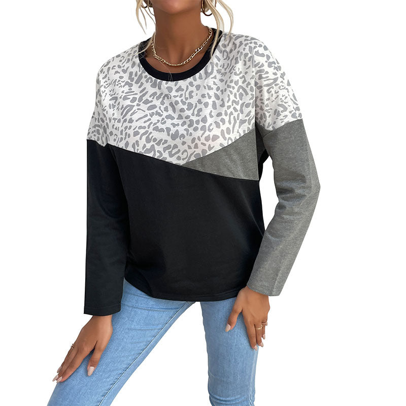Damen modisches Langarmshirt mit kreativem Leoprint und Blockstreifen Drune