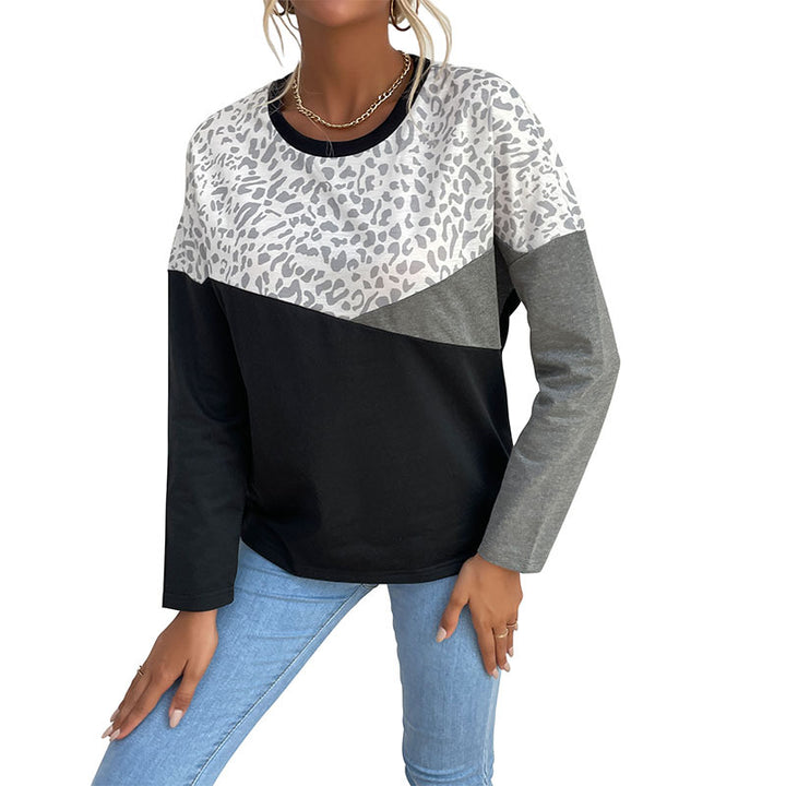 Damen modisches Langarmshirt mit kreativem Leoprint und Blockstreifen Drune