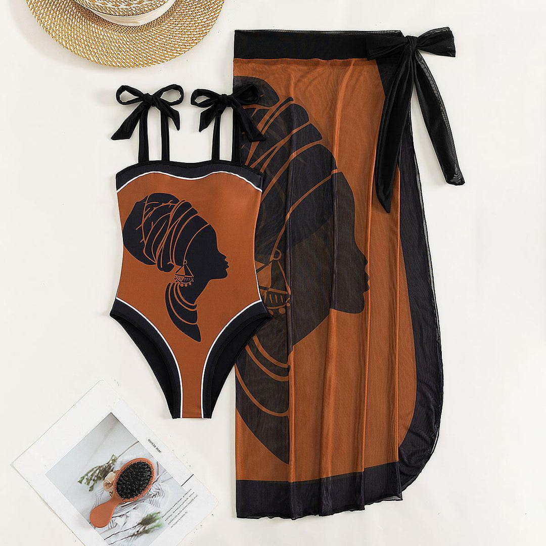 Damen Badeanzug-Set mit transparentem Rock und individuell anpassbaren Trägern Drune