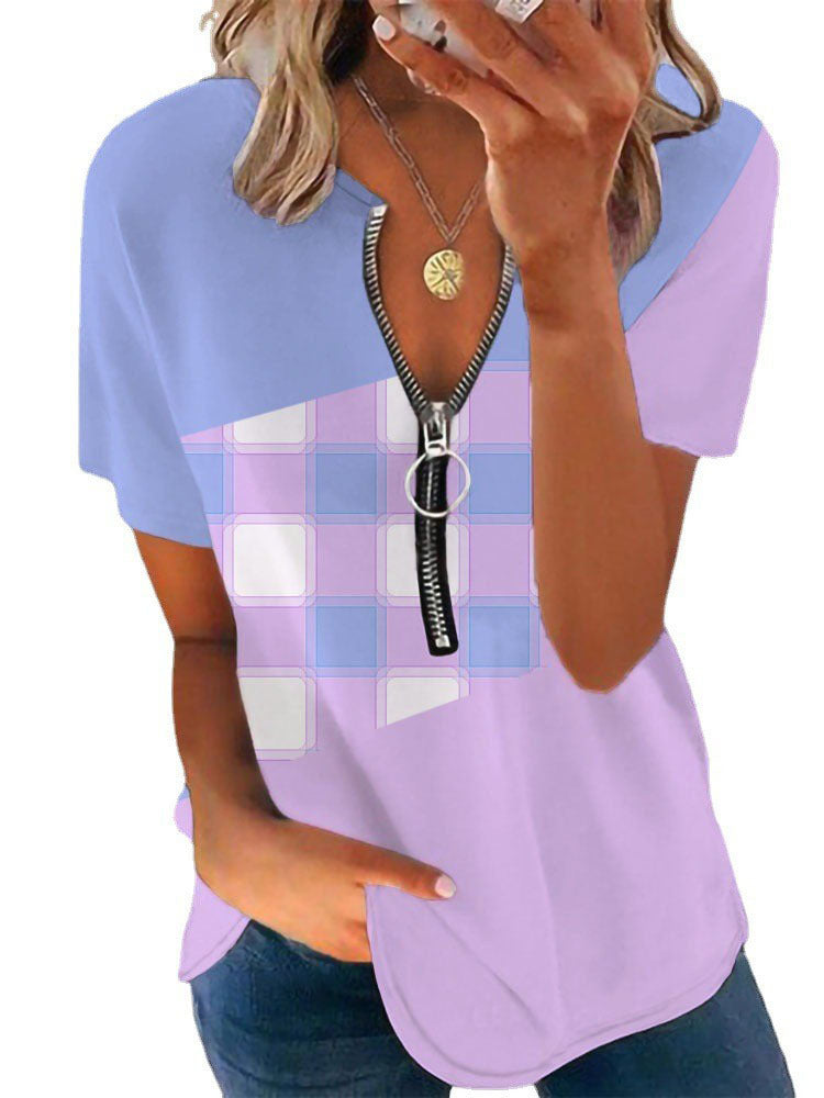 Damen T-Shirt mit Reißverschluss und Musterdetails Drune