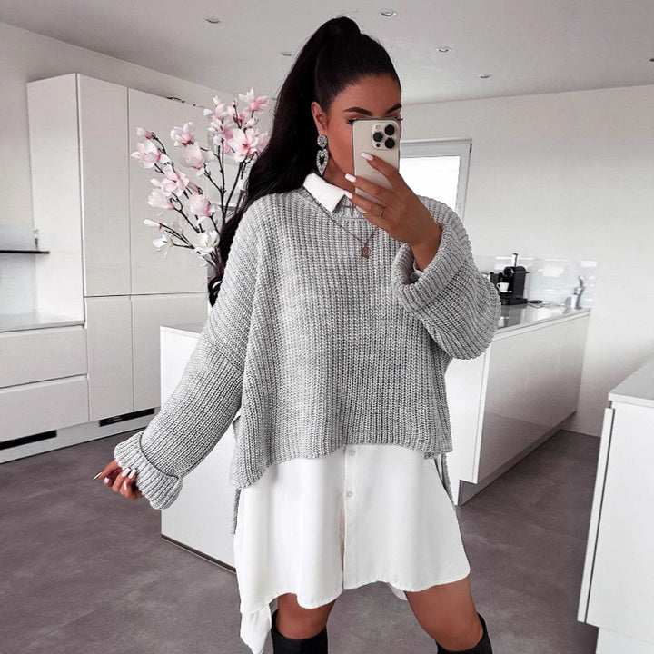 Damen oversized Strickpullover mit strukturiertem Lochdesign und lässigem Schnitt Drune