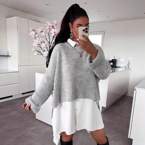 Damen oversized Strickpullover mit strukturiertem Lochdesign und lässigem Schnitt Drune