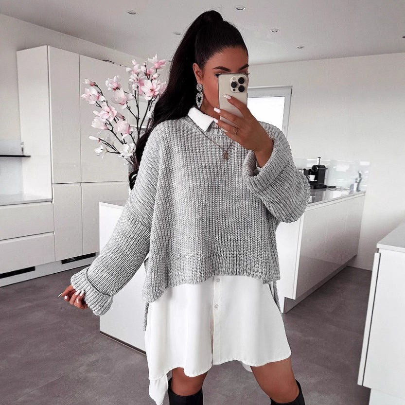 Damen lässiger Pullover mit strukturiertem Gewebe und weitem Schnitt Drune