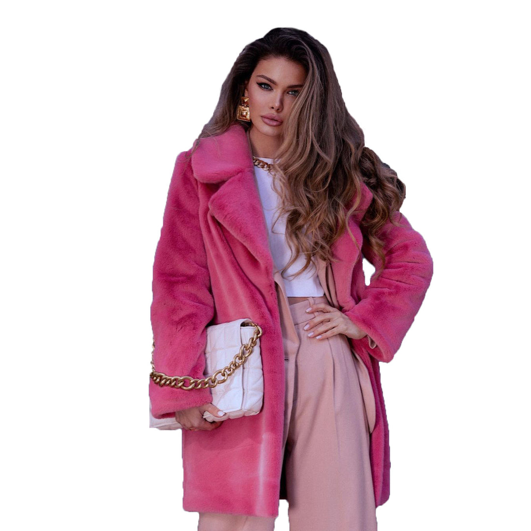 Damen Eleganter Kunstpelzmantel mit breitem Revers und weitem Schnitt Drune