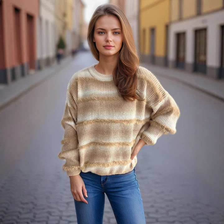 Damen kuscheliger Strickpullover mit Flair Drune