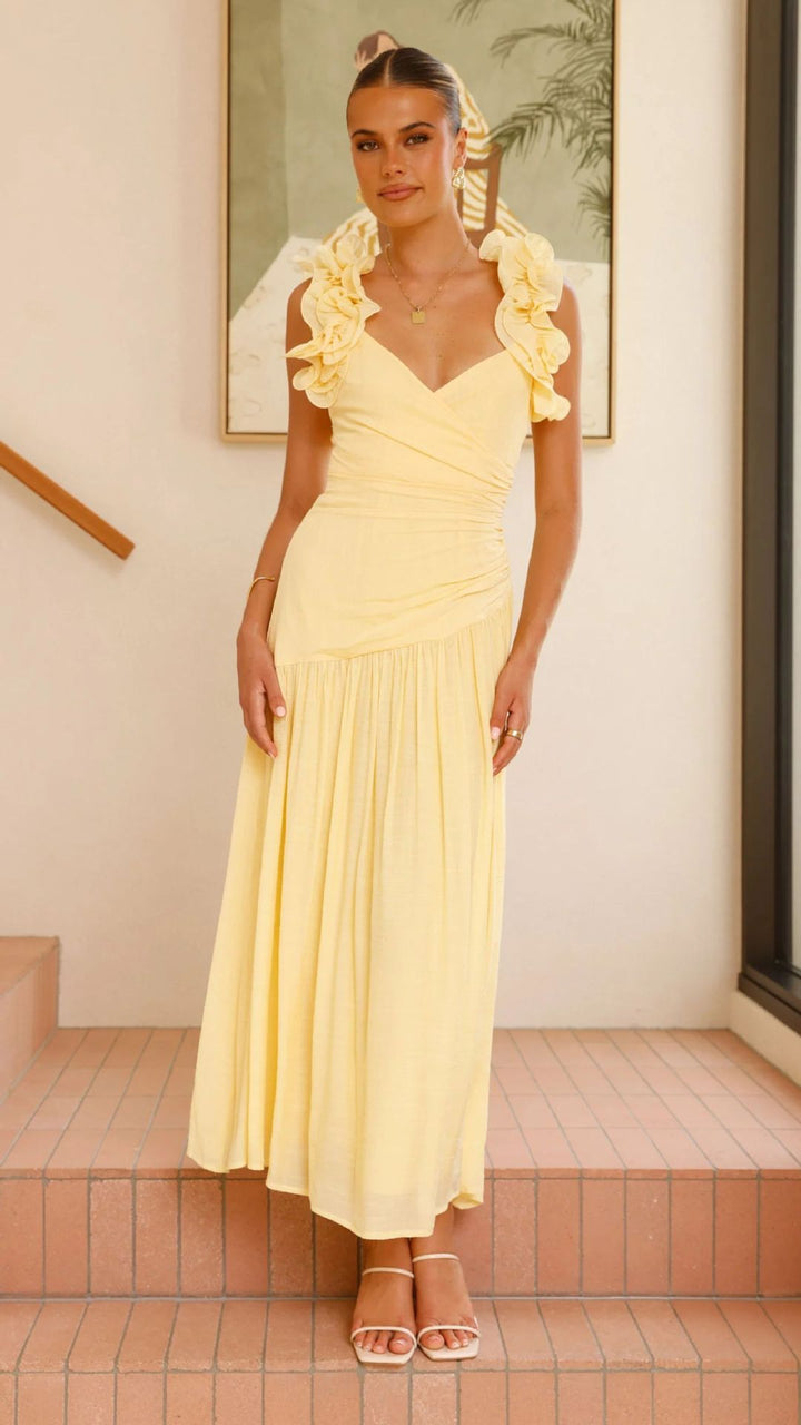 Damen Maxikleid mit eleganten Rüschen und figurbetontem Schnitt Drune