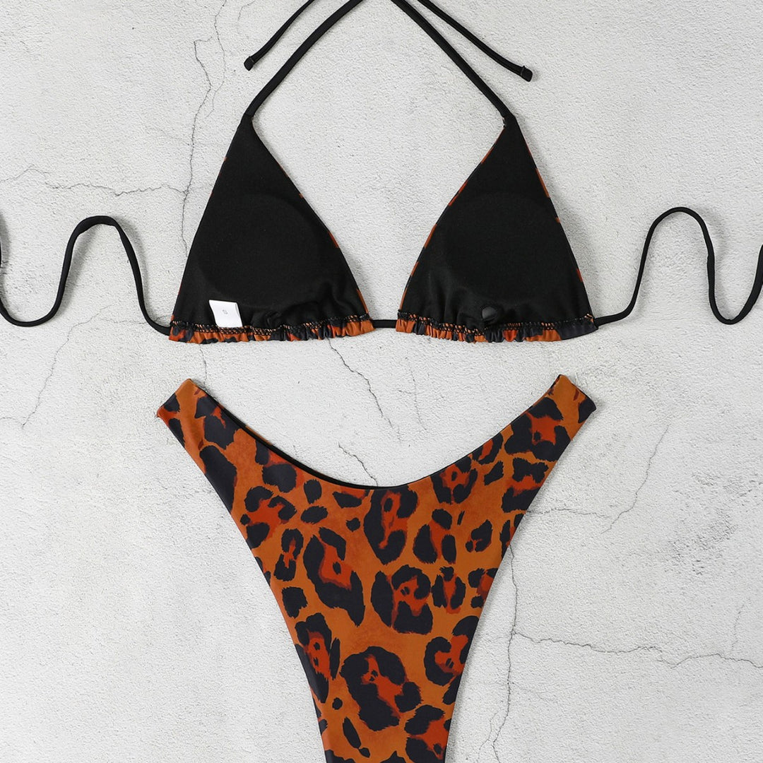 Damen Triangel-Bikini mit hochgeschnittenem Unterteil und animalischem Muster Drune