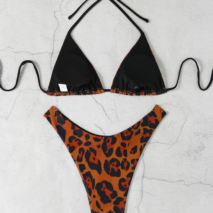 Damen Triangel-Bikini mit hochgeschnittenem Unterteil und animalischem Muster Drune