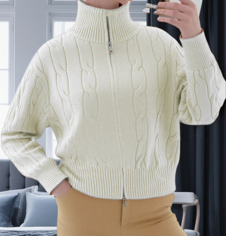 Damen Strickpullover mit hohem Kragen und Reißverschluss Drune