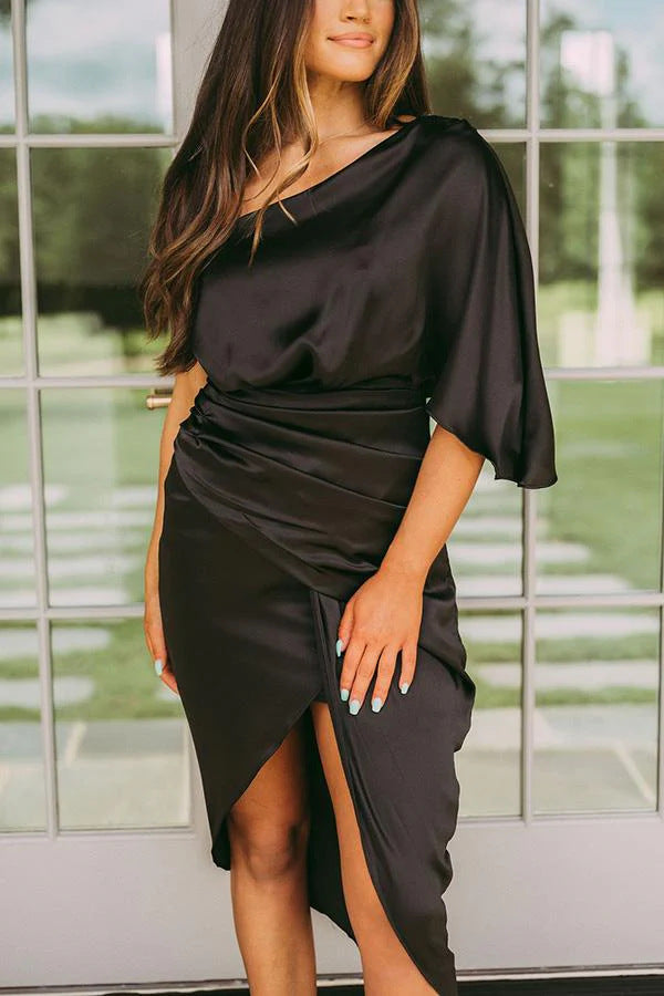Damen Wickelkleid mit schulterfreiem Design und elegantem Drapierungseffekt Drune
