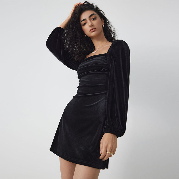 Damen Minikleid mit eleganten Puffärmeln und schickem Quadrat-Ausschnitt Drune
