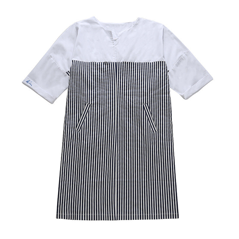 Damen Hemdkleid mit gestreiftem Design und kurzen Ärmeln Drune