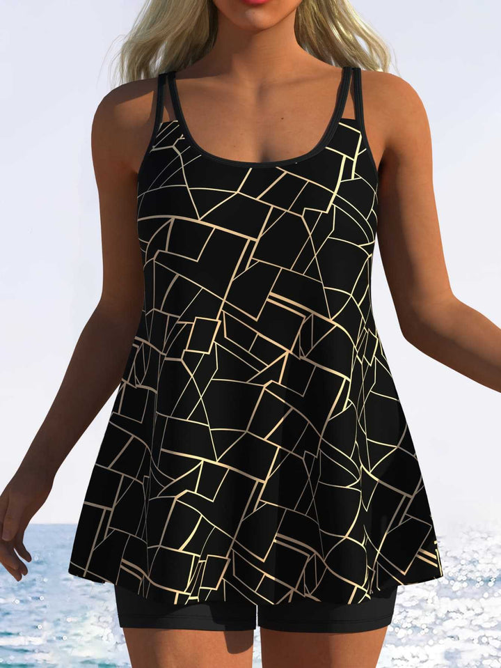 Damen Schwimmdress mit elegantem grafischen Mustermix und schickem Rocksaum Drune