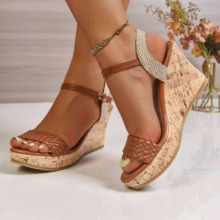 Damen Wedge-Sandaletten mit geflochtenem Riemen und Kork-Absatz Drune