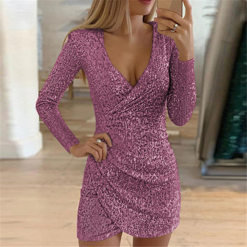 Damen Wickelkleid mit elegantem V-Ausschnitt und figurbetontem Schnitt Drune