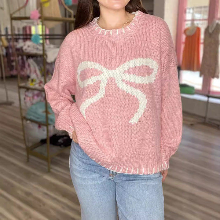 Damen lässiger Pullover mit verspieltem Schleifenmotiv und auffälligen Details Drune