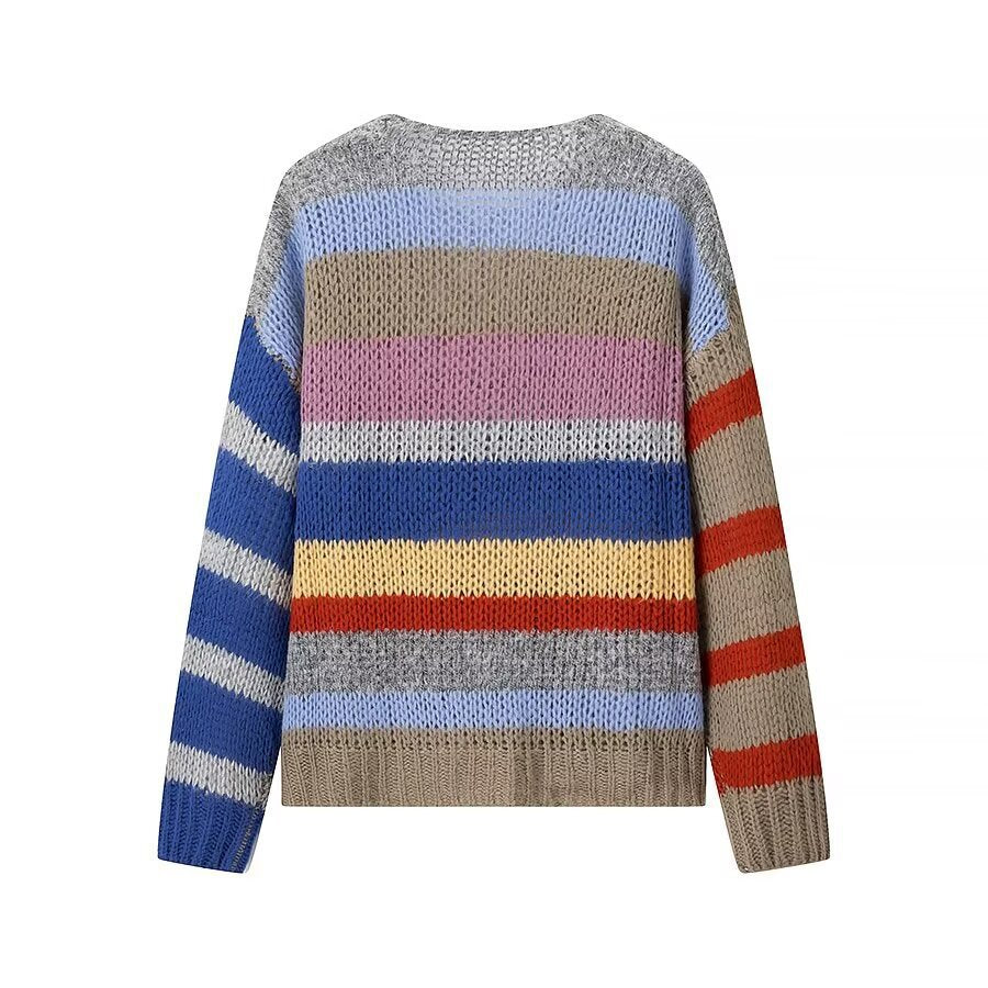 Damen Luftiger Strickpullover mit buntem Streifenmuster Drune